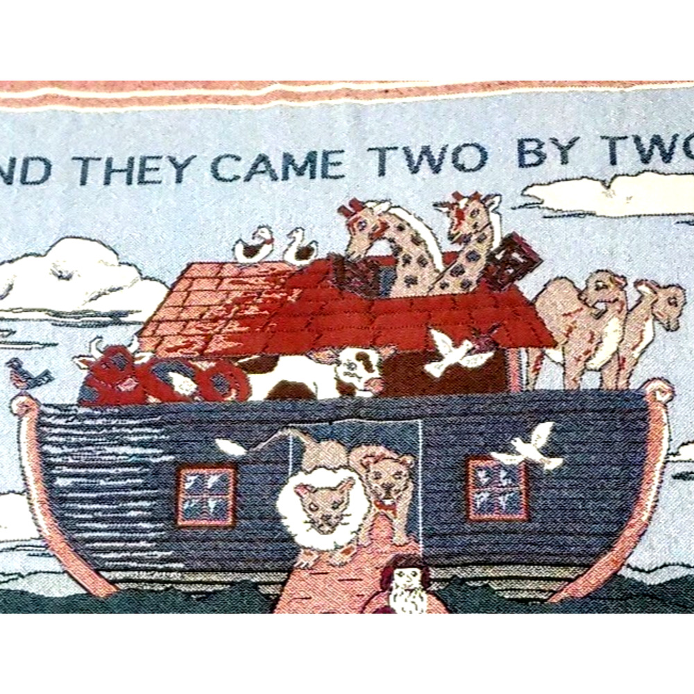 Vintage Noahs Ark Tapestry Woven Throw Blanket-Wall Hanging-70x48-1994 Animals